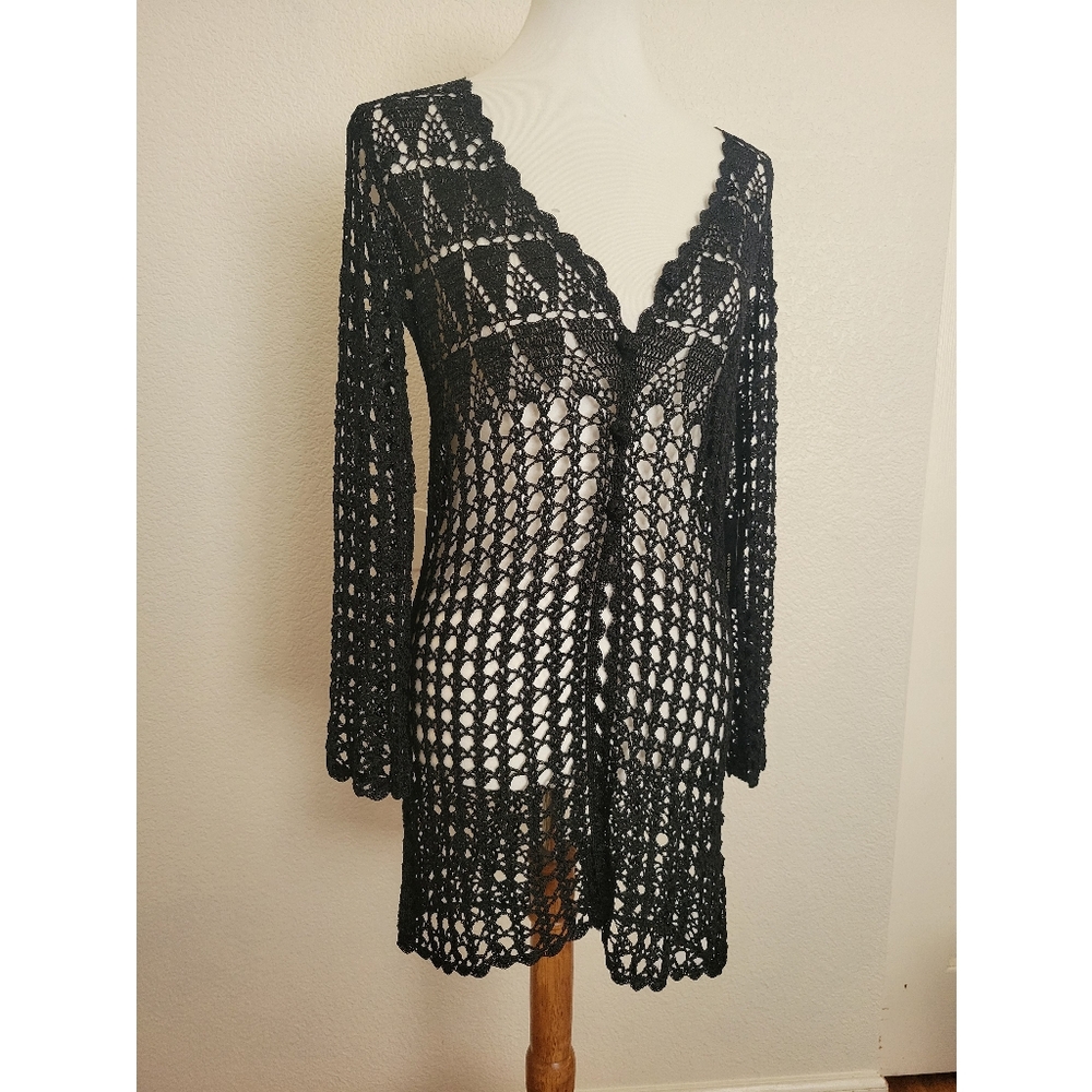 NWT BCBG black crochet duster size M